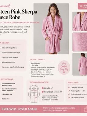 PBteen Pink Sherpa Fleece Robe Shawl Collar‎ Plush Loungewear Bathrobe